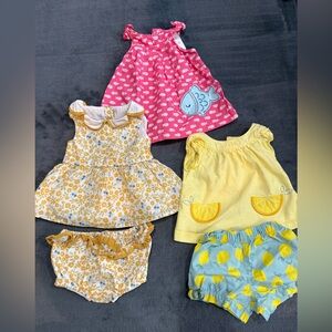 Carter's Girls Summer Dress & Short Sets – Pink, Yellow, Blue. Size 3 months